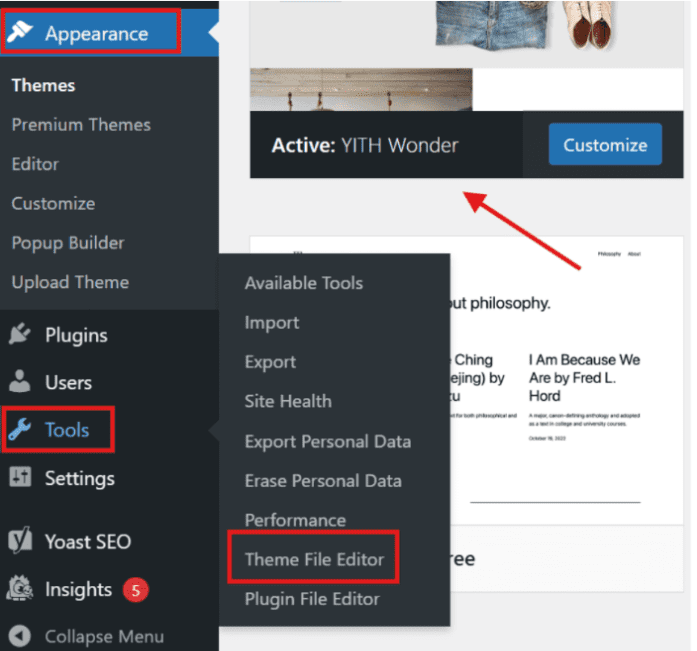 Theme File Editor in your WordPress dashboard