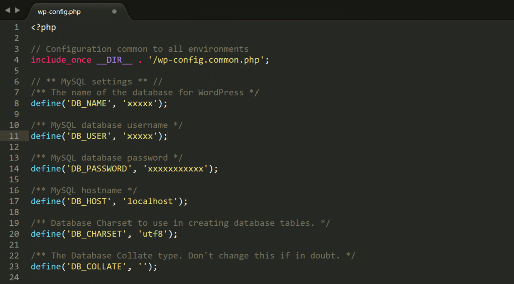 Verify database credentials in wp-config.php 