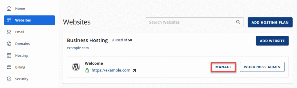Bluehost Account Manager.