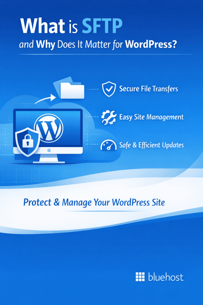 WordPress SFTP secure file transfer and site management illustration for connecting WordPress sites