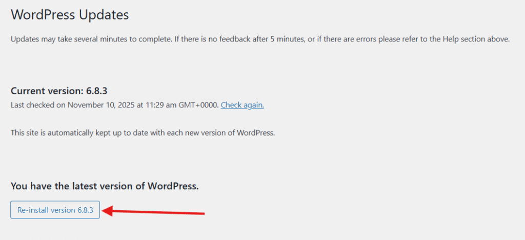 re-install wordpress latest version