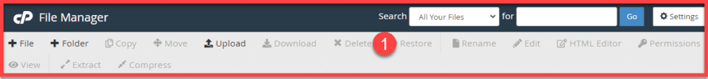 cPanel toolbar