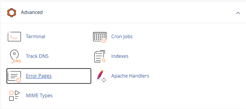 find Error Pages under the Advanced