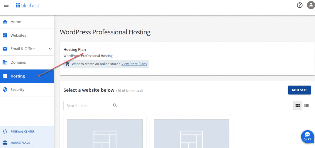 Hosting tab