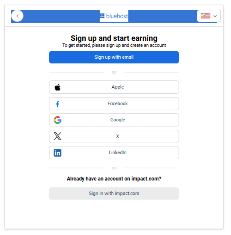 Sign up and start earning page