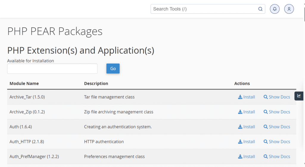php pear packages modules