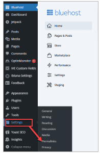 select Permalinks from the dropdown