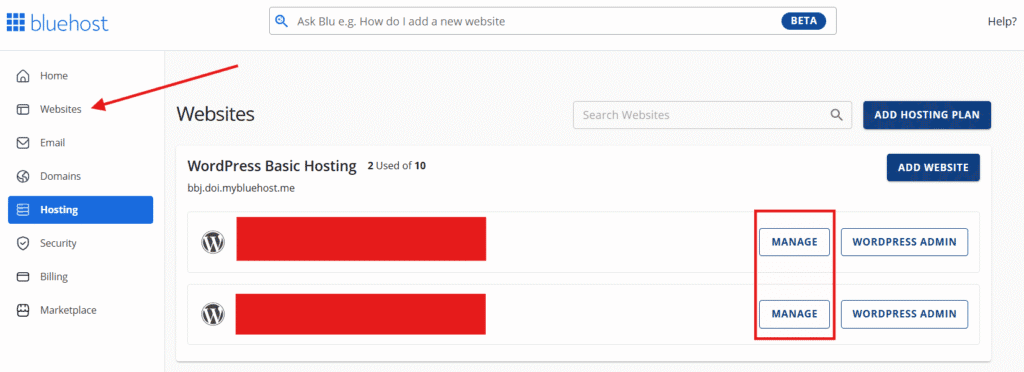 select website you want to uninstall