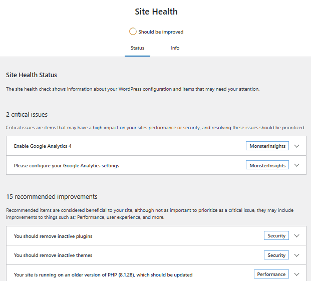 website's performance score
