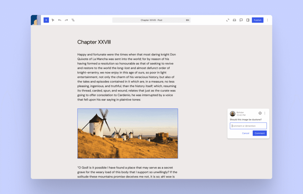 Sample of wordpress update - block level commenting