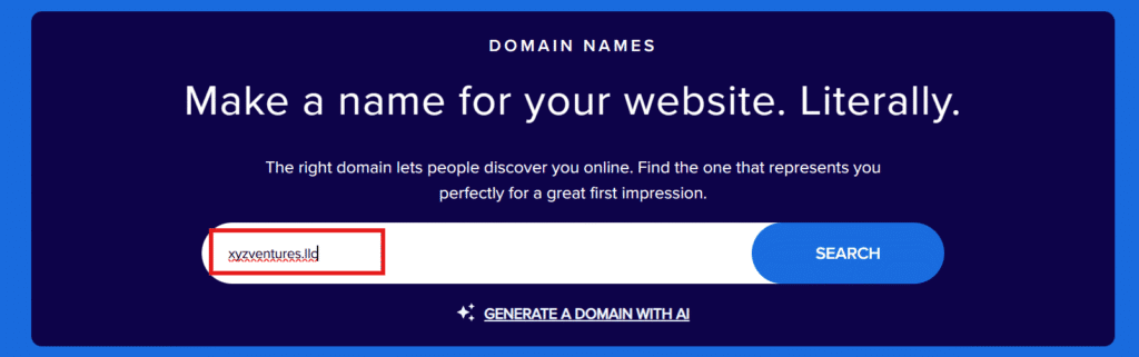Enter your desired domain name