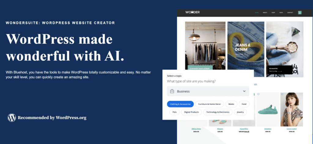 banner of bluehost's wondersuite page
