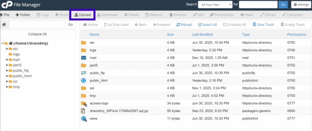 Click the Upload button