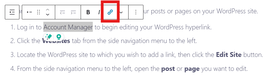How to add internal link in WordPress using the link tool in WordPress editor toolbar