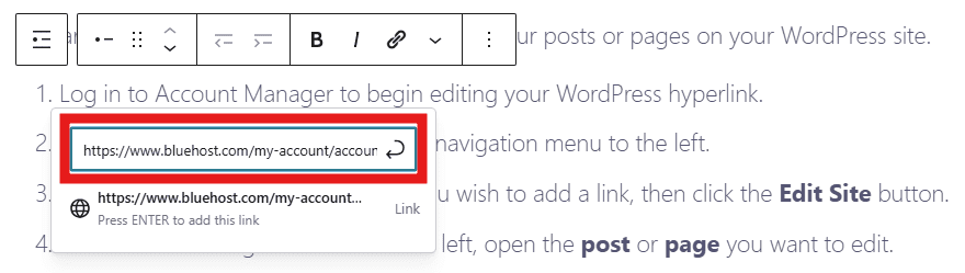 WordPress how to add internal link example with URL box for internal linking tutorial