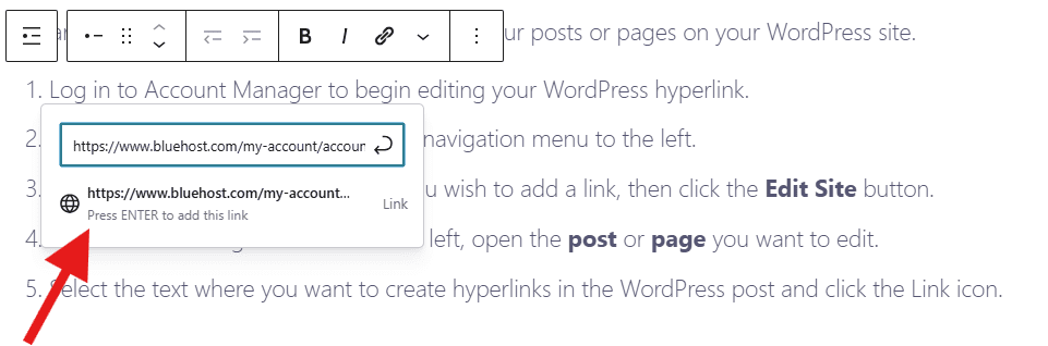 WordPress add link to post step-by-step, showing how to create hyperlinks in a WordPress blog post