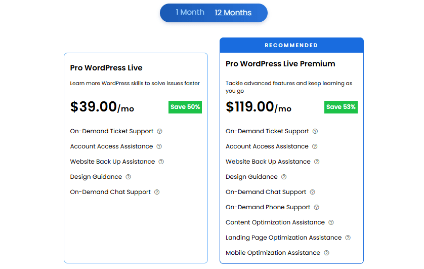 Pro WordPress Live Support pricing