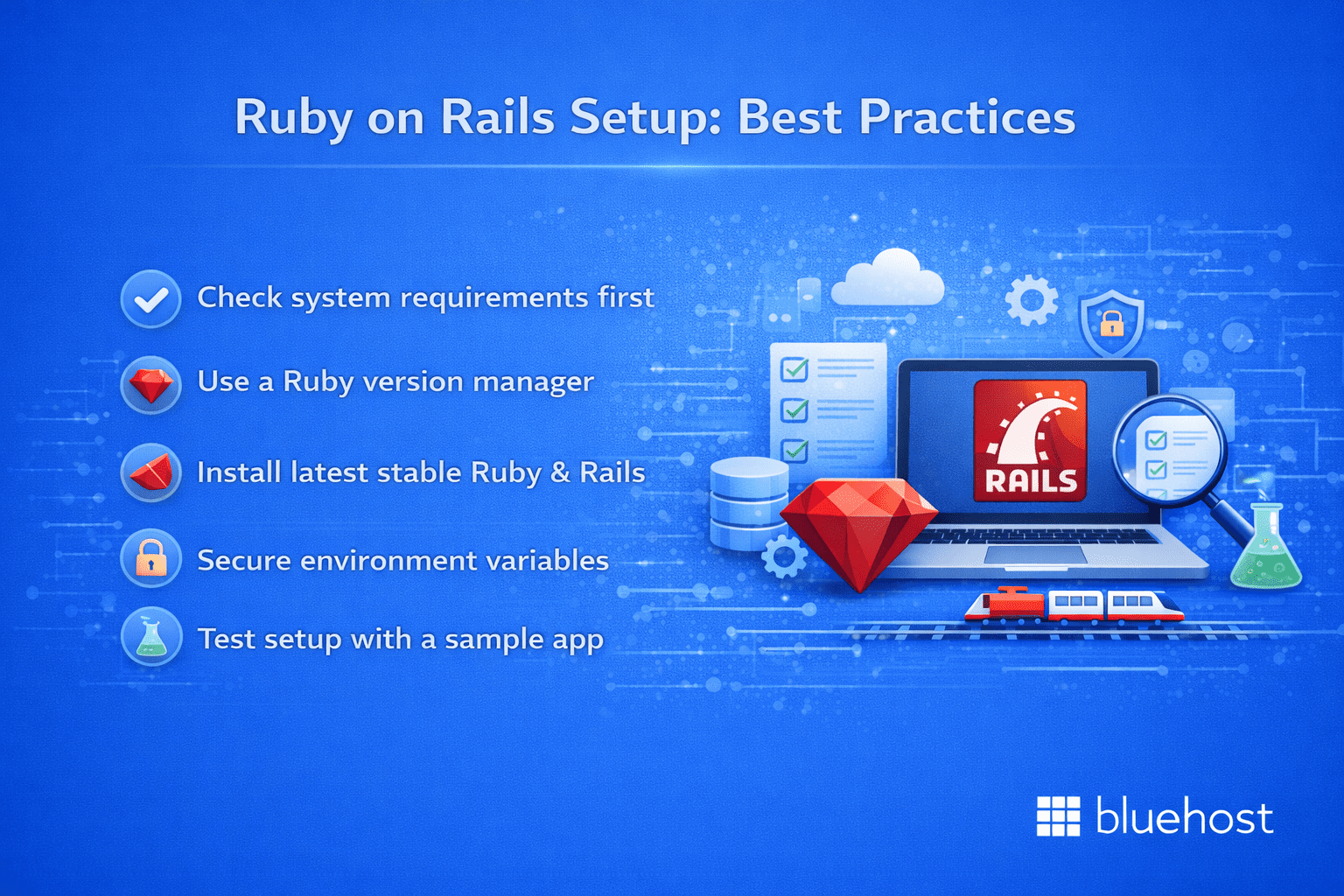 Ruby on Rails installer setup best practices checklist for Ruby on Rails beginners on Bluehost blog
