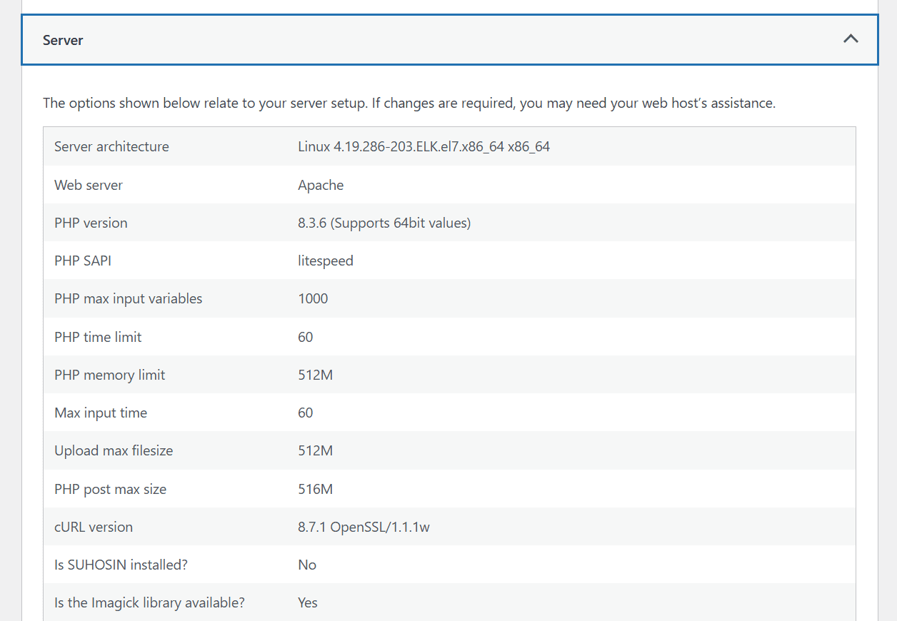 WordPress PHP version settings overview showing PHP 8.3.6 for updating WordPress PHP version
