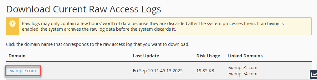 cPanel raw access logs in Bluehost