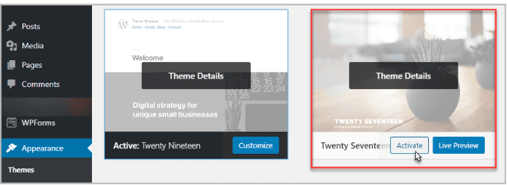 WordPress dashboard theme settings for troubleshooting image not showing in WordPress issues