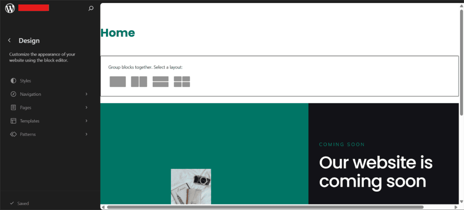 WordPress dashboard design view for connecting website with SFTP, displaying coming soon page