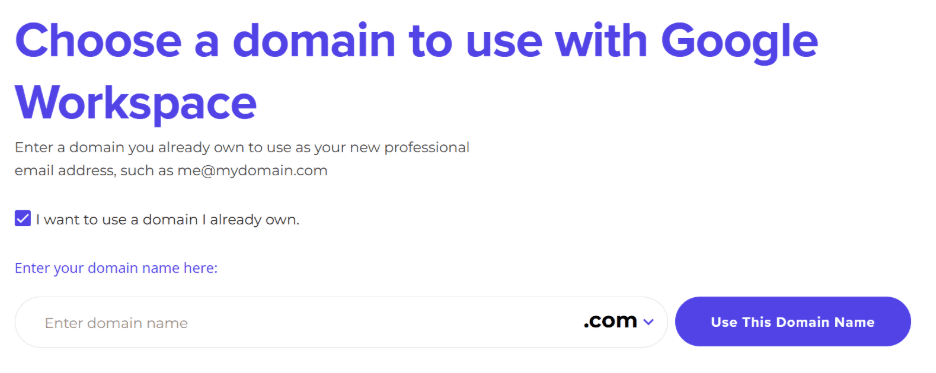 How to set up Google Workspace: choose your domain for business email during signup
