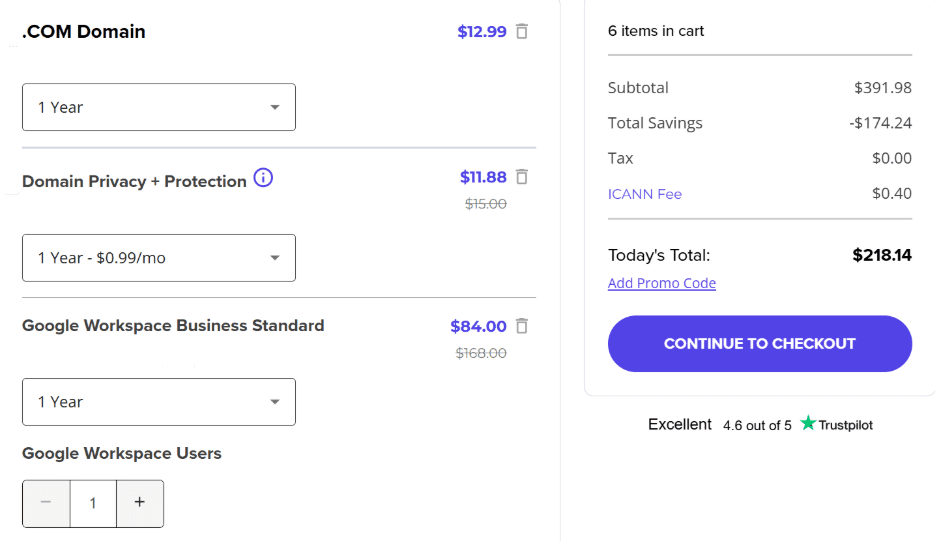 Google Workspace setup guide 2026: domain and Business Standard checkout for business email