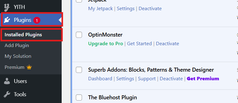 WordPress plugins menu for troubleshooting blank white page or WordPress white screen of death issue