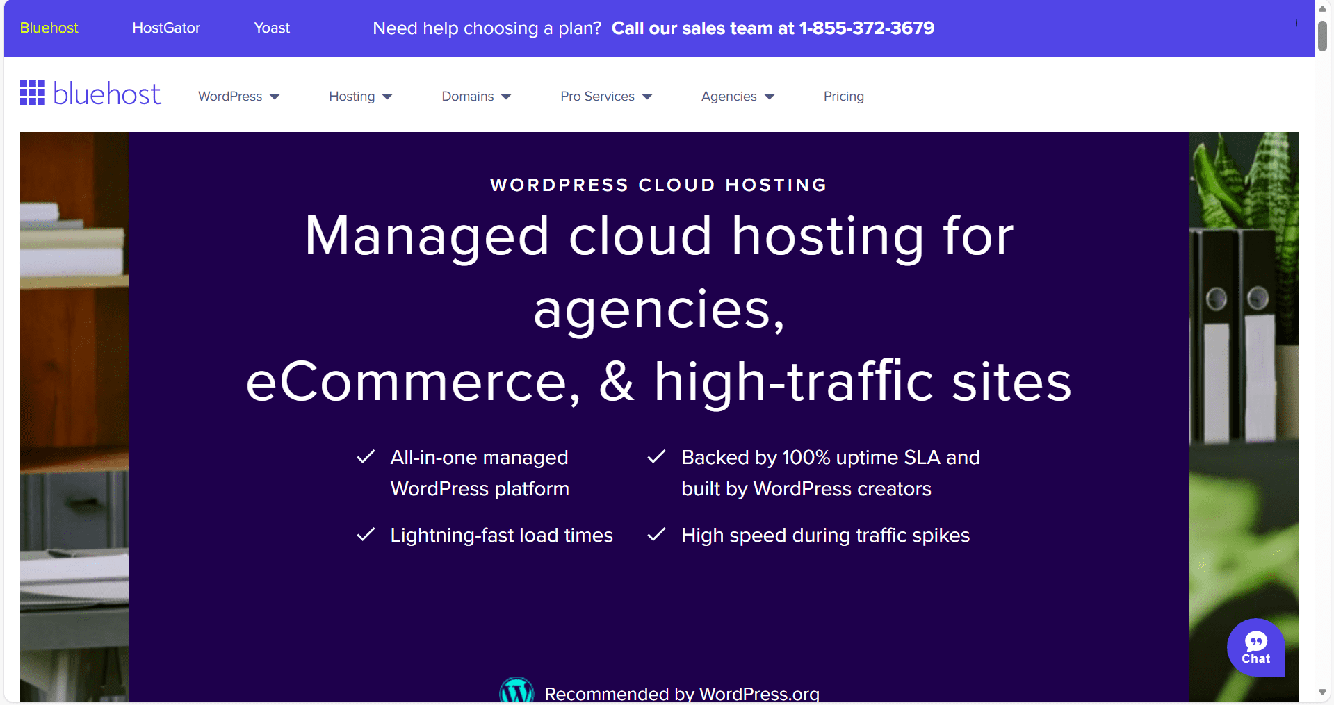 Bluehost homepage visual as a top Cloudways alternative for cloud hosting and domains in 2025