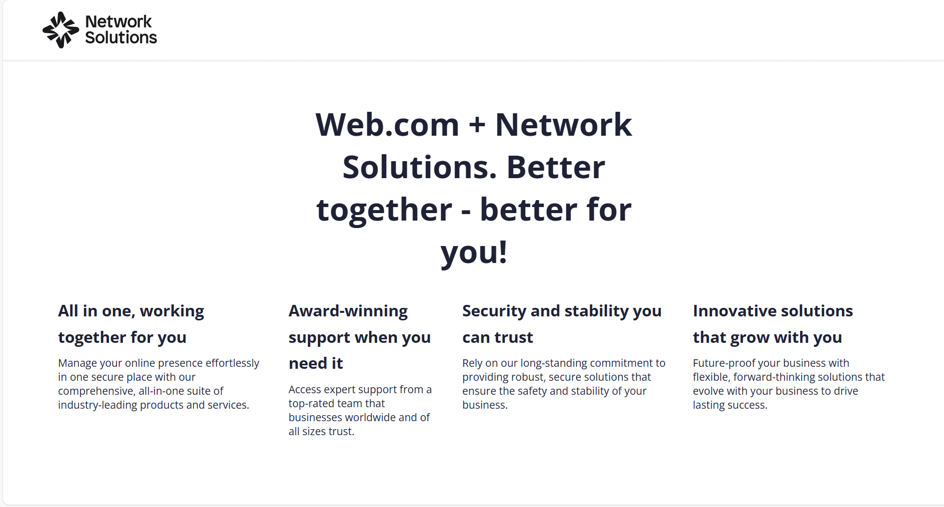 Web.com homepage showcasing website builder as a top Cloudways alternative for 2026 hosting