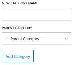 WordPress add categories to pages interface for creating new category and assigning parent category