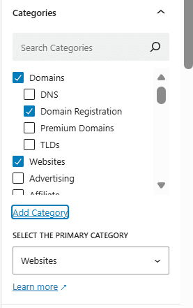 WordPress add categories to pages panel for organizing and managing WordPress categories and tags