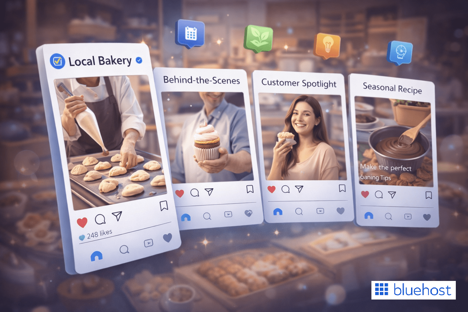 Instagram for small business organize your content with strategic content pillars - bakery with behind-the-scenes, customer spotlights, and seasonal recipes.