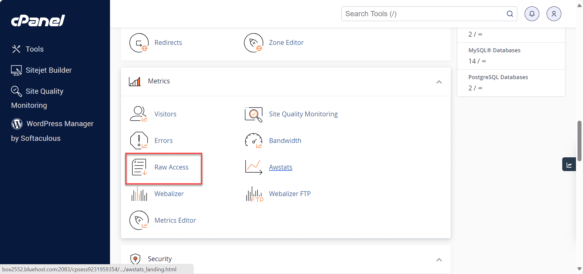 cPanel raw access logs in Bluehost