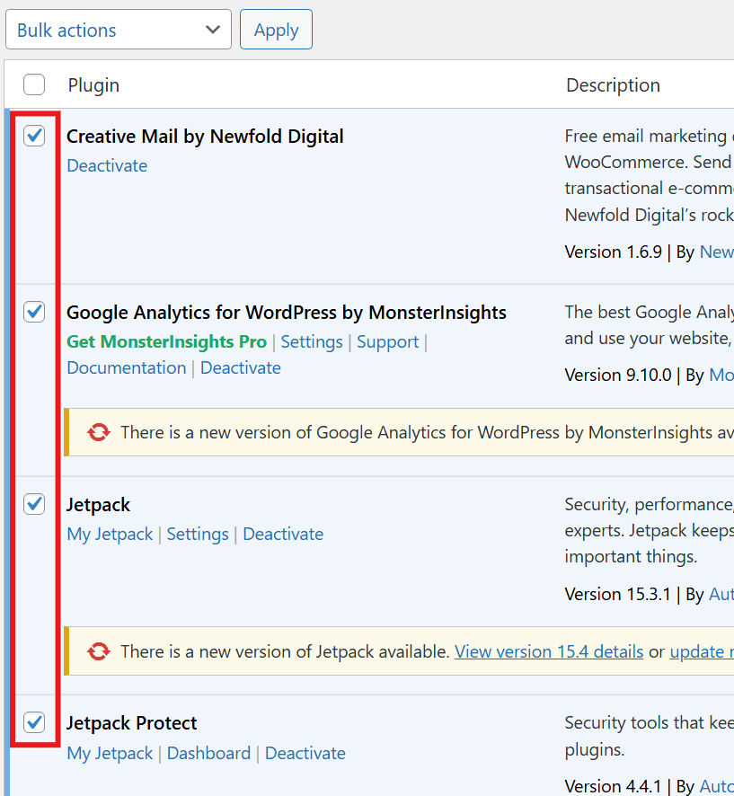 WordPress plugins tab showing how to automatically update WordPress plugins for improved website security