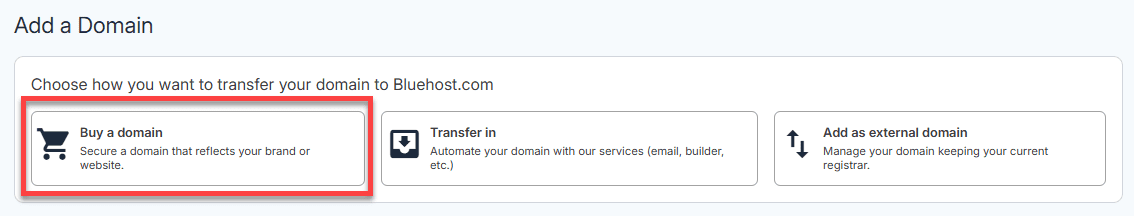 Bluehost Domain Name Generator: Buy a domain option for quick search and registration