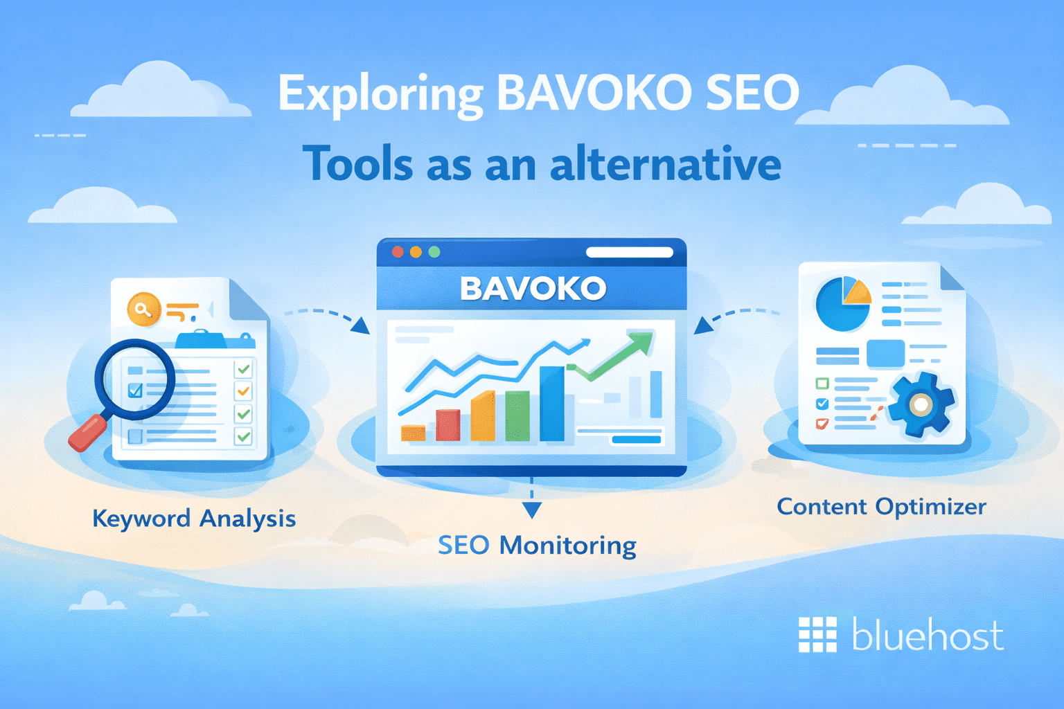 Yoast SEO vs SE Ranking: illustration of keyword analysis, SEO monitoring, and content optimizer