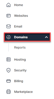 Sidebar menu highlighting domains for agencies and clients needing domain privacy protection
