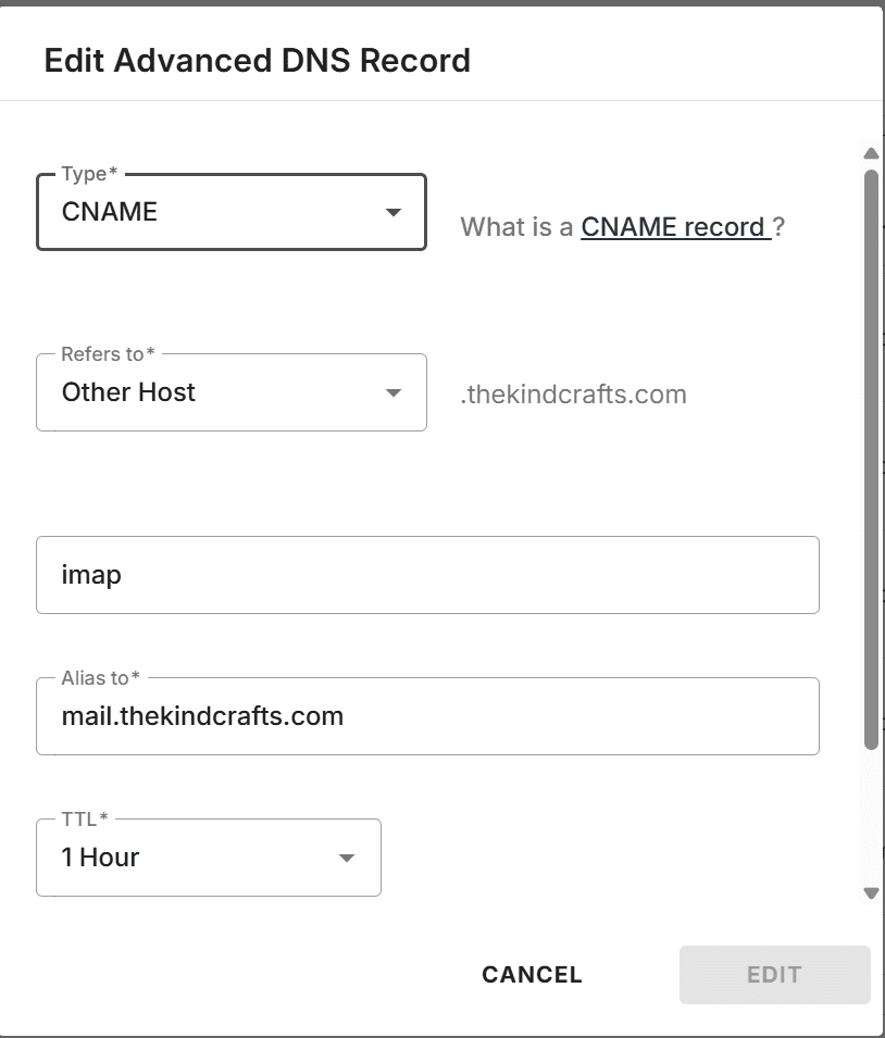 Find the CNAME record for www, click the three-dot menu and select Edit.