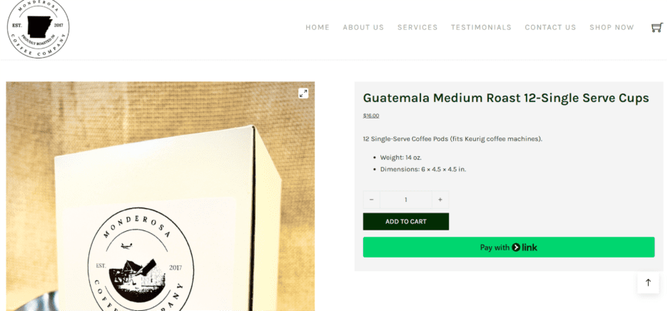 Monderosa Coffee eCommerce page