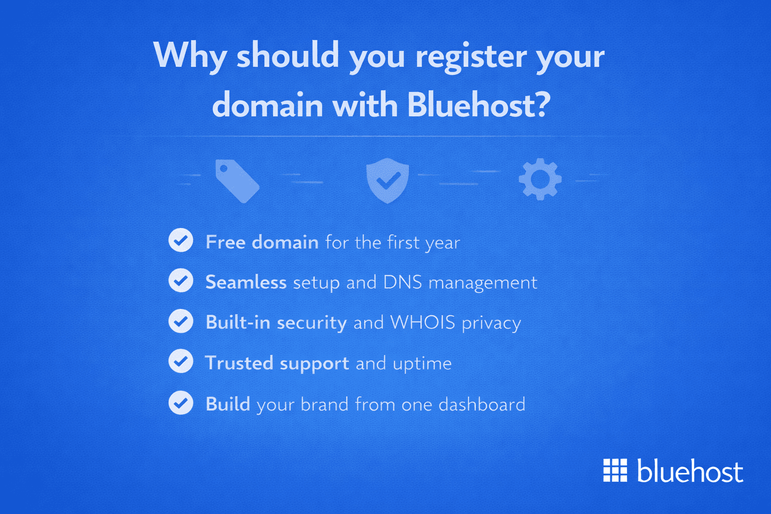 Domain names explained for businesses, DNS, WHOIS, security, registration and support with Bluehost