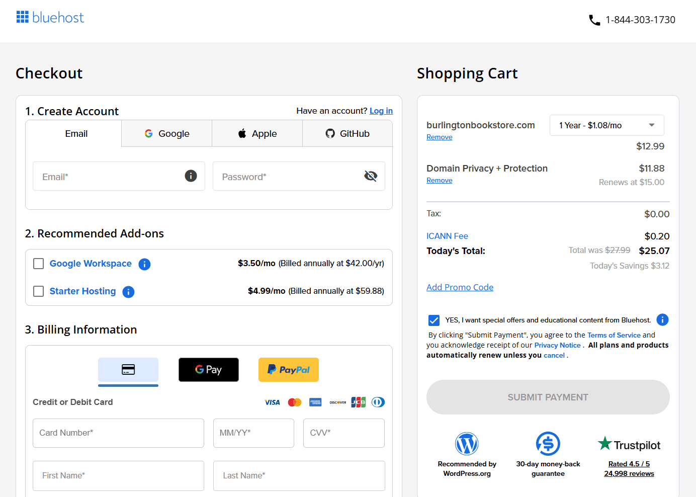 Check the cart and submit payment.