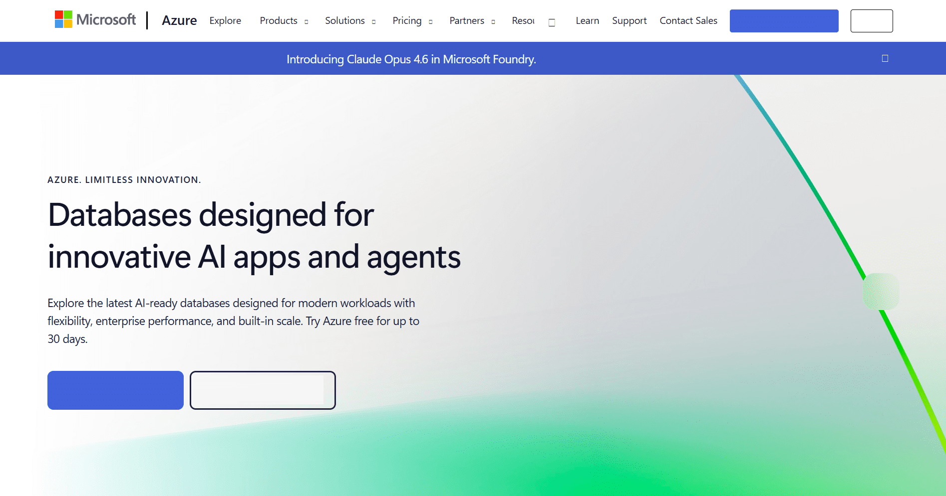Microsoft Azure homepage showcasing best cloud server hosting for AI and business innovation in 2026