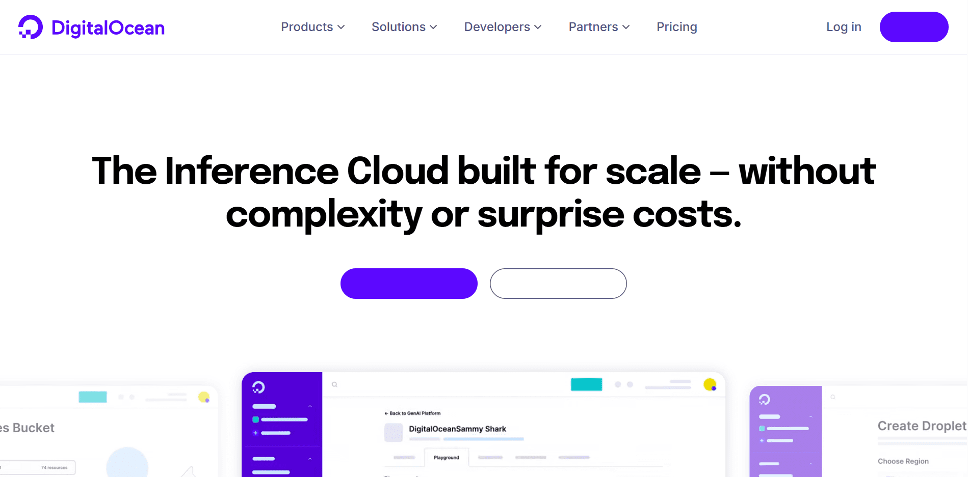 DigitalOcean homepage highlighting best cloud server hosting solutions for business scalability
