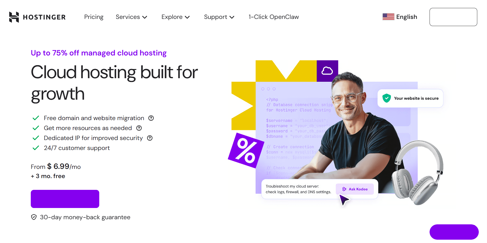 Best cloud server hosting for businesses, secure website, 24/7 support, affordable plans