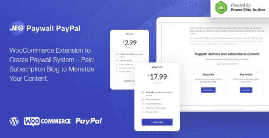 Jeg PayPal Paywall & Content Subscriptions System with PayPal for WooCommerce