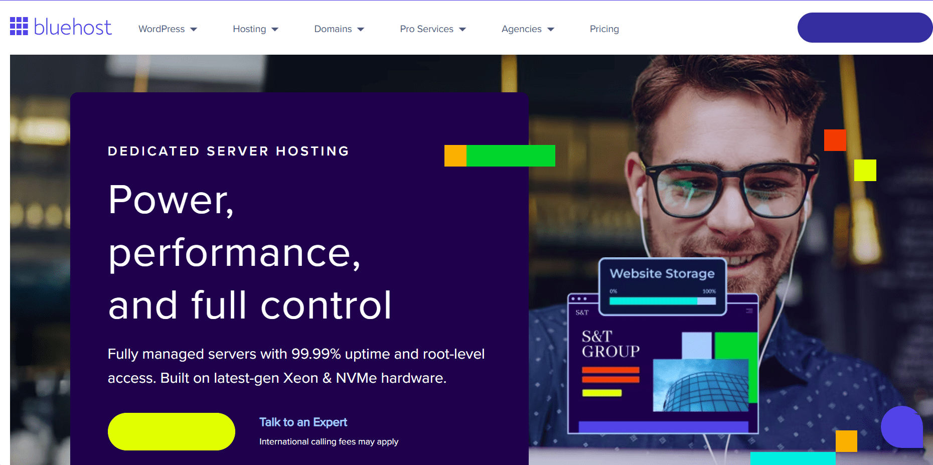 Bluehost dedicated server hosting page