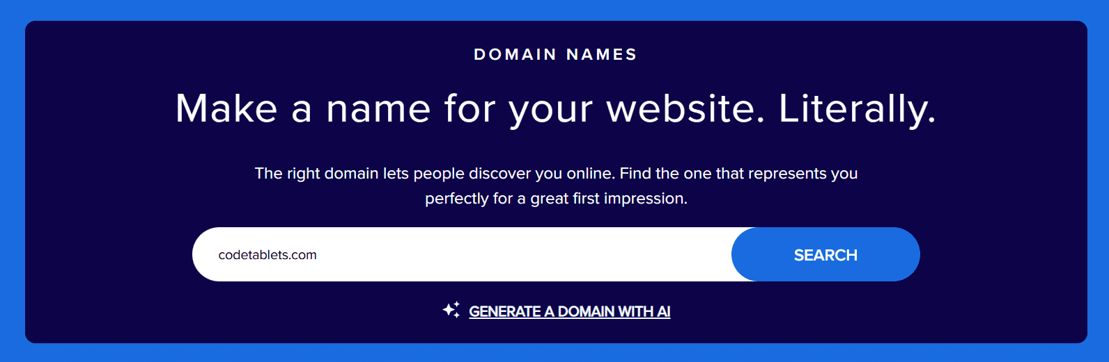 How to buy a domain: Bluehost search bar to find your new business website name and email