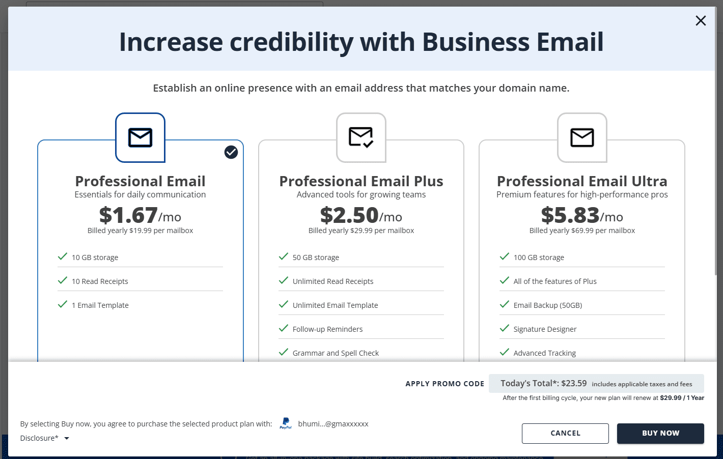 Domain-based email for agencies: business email plans compared with prices and features